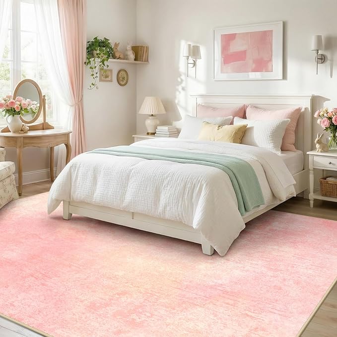 RELEANY Washable Area Rugs 6'x9' Non-Slip Modern Abstract Soft for Living Room Entryway Bedroom Nursery, Print Pattern, Light Pink