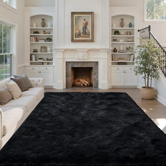 6x9 Ft Large Black Shag Rug for Living Room Bedroom, Ultra Soft Fluffy Furry Area Rug, Aesthetic Carpet for Indoor Floor Home Decor