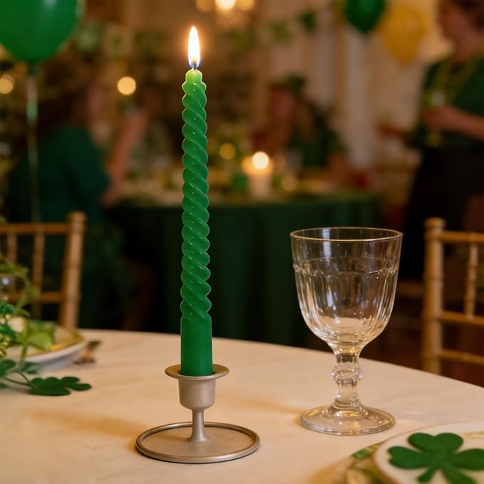 Taper Candles, Spiral Twisted Taper Candles Set of 4, Unscented Taper Candlesticks 10 inch Tall, Home Decor Kitchen Decor Wedding Decorations (Green)