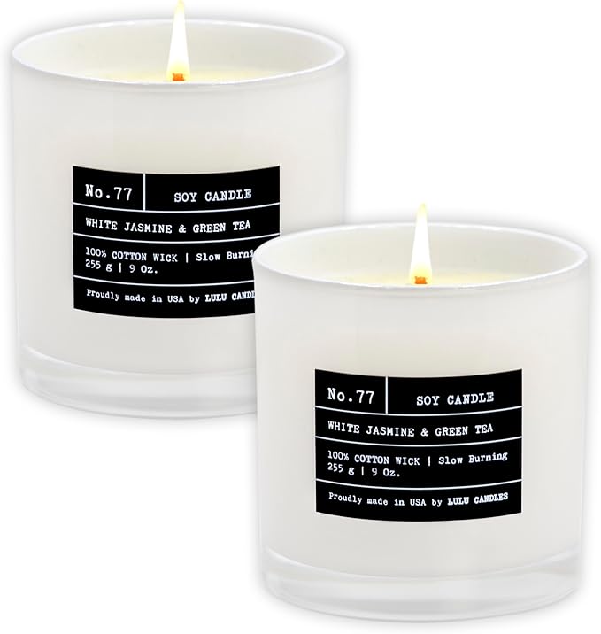 Lulu Candles | White Jasmine & Green Tea | Luxury Scented Soy Jar Candle | Hand Poured in The USA | Highly Scented & Long Lasting (9 Oz. 2 Pack)