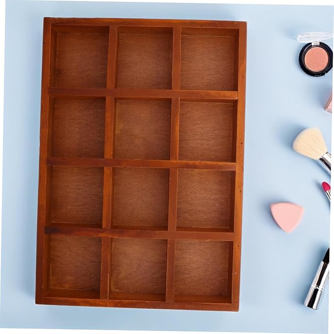 MAGICLULU Vintage Wooden Jewelry Storage Box with 12 Compartments Rectangular Makeup Organizer Decorative Wood Desk Container for Jewelry and Sundries for Home and Vanity Use