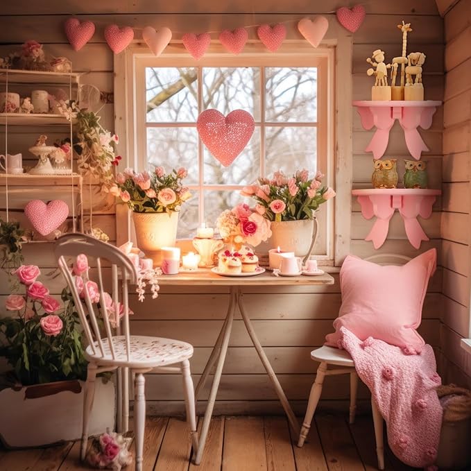 Pinkunn 2 Pcs Bow Floating Shelves Kawaii Shelf Book Stand Farmhouse Rustic Corner Wall Shelf Wooden Bow Tie Rack Princess Room Decor for Nursery Home Bedroom Office Wall Decor(Pink)