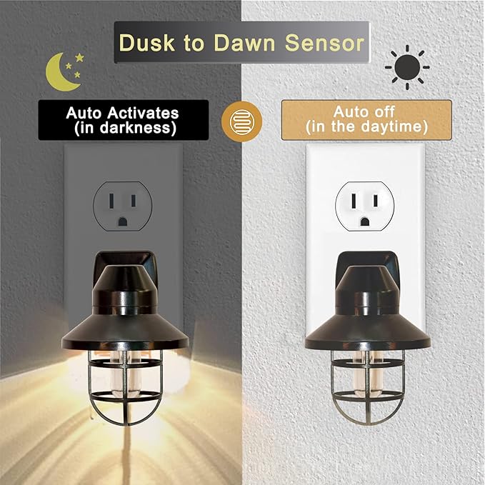 ETL Night Lights Plug Into Wall with Dusk to Dawn, Night Light Plug in Rustic Farmhouse Night Light 2700K,for Kitchen, Hallway, Bedroom