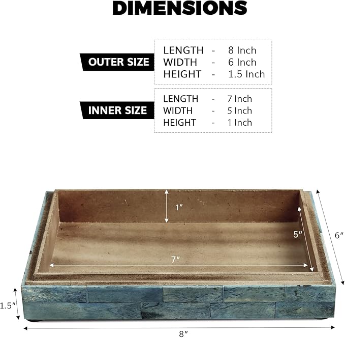 Handicrafts Home Small Decorative Box with Lid – 6x8x1.5” Trinket, Remote Control & Keepsake Memory Box, Decorative Accent for Coffee Table, Shelf, Mantle & Boho Home Decor- Verdigris