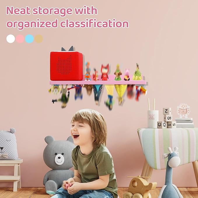 PHOENANCEE for Tonies Shelf Magnetic,for Toniebox Figures Storage Display Shelf 30-36 Character,Wall Floating Shelves Wooden,Compatible Charging Station for Children Kid's Room,Oak,1 Tier