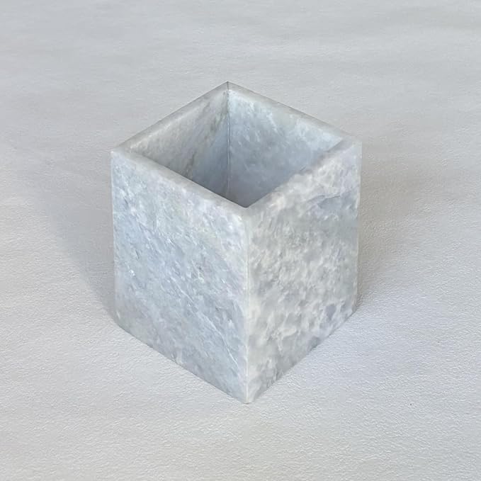 Natural Marble Stone Square Storage Container Empty Vessel Holder Cup for Candle/Pens/Sundries items (Blue Crystal Marble)