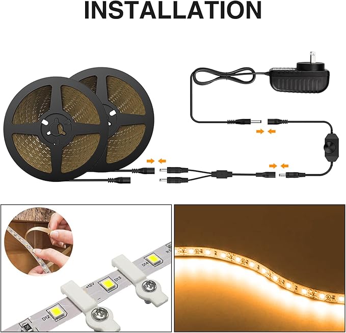 Onforu Warm White LED Strip Lighting, 65.6ft 3000K Dimmable Led Tape Light, 20m Bright 1200 LEDs 2835 Flexible Ribbon Christmas Light, 12V Adhesive Rope Lights for Kitchen, Under Cabinet, Bedroom