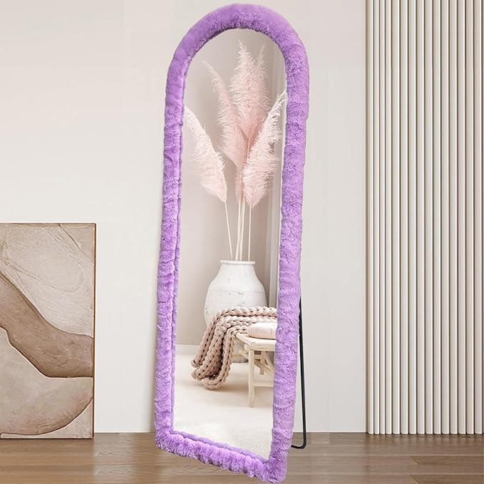 Fluffy Mirror Cover - 59"x16" Full Length Ultra Soft Non-Slip Cover Universal Stretch Cover Warm Home Decor for Bedroom Cloakroom (Purple-Without Mirror)