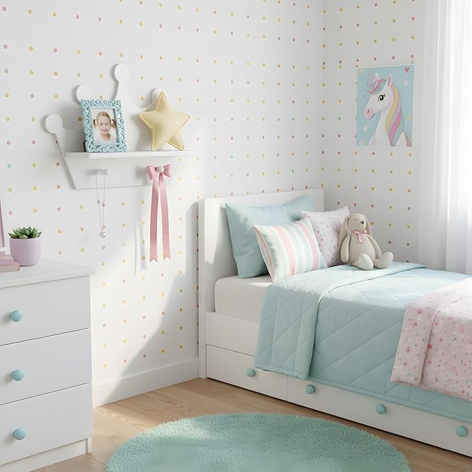 White Crown Floating Wall Shelf with Hooks, Princess Room Decor for Girls Bedroom, Nursery Organizer for Girls Room Storage