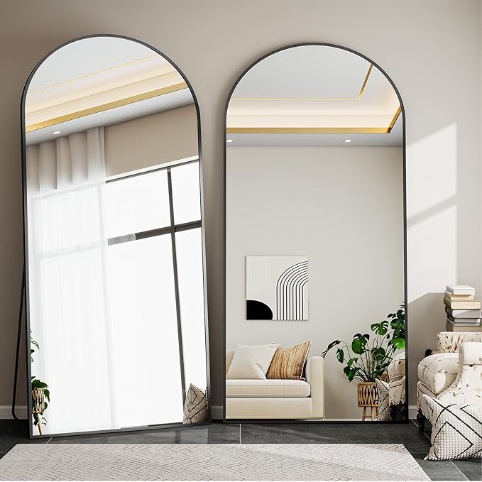 71"x25" Arched Mirror Full Length, Standing Floor Mirror, Wall Mounted Mirror with Aluminum Frame - for Standing, Leaning or Hanging, for Living Room Dressing Room, Black