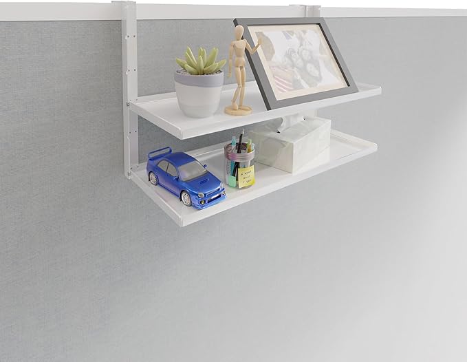 Office Cubicle Shelf - 13.8'' x 5.9'' Dual-Tier Storage Organizer Floating Corner Rack Hanging Shelf Height Adjustable Home Office Essentials for Planter Statue Decor Photo Frame