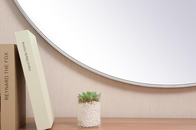 Focus 45x45 Round Wall Mirror, for Bathroom Bedroom Entryway, Silver