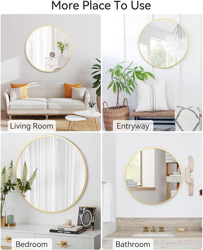 Hipicute Circle Mirror, 24 Inch Gold Round Wall Mirror, Metal Framed Modern Decorative Items for Entryway, Living Room, Bathroom, Dining Room & Hallway,Gold