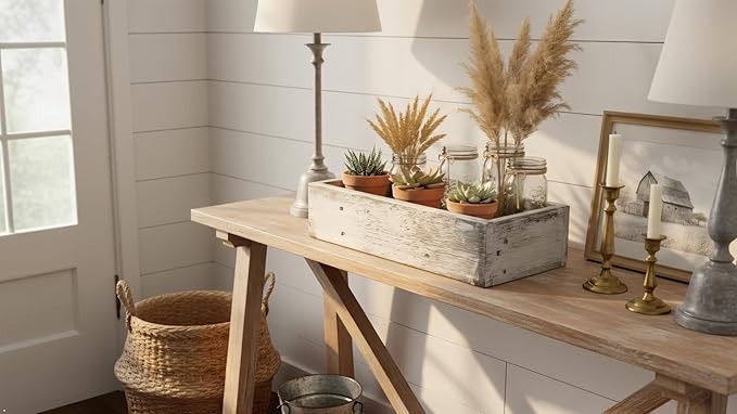 Decorative Barnwood Box | Authentic Rustic Weathered Wood Box for Table Decoration, Weddings, Parties, and Home (White Wash)