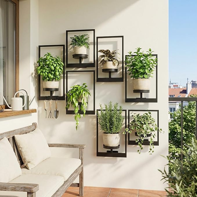 Wall Planters for Indoor & Outdoor Plants, 3-Pack Black Metal Hanging Plant Stands, Plant Hanger Window Plant Shelves for Living Room Entryway Patio - Wall Plant Holder Decor