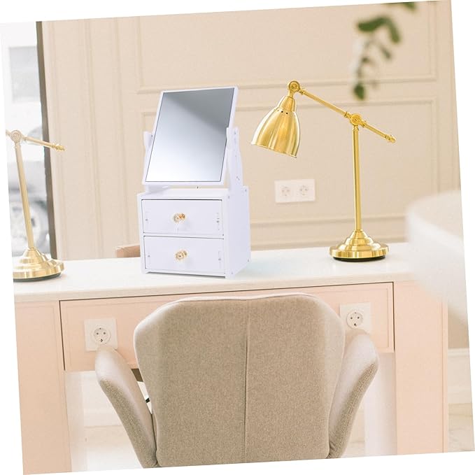 Desktop Makeup Mirror Storage Box Portable Vanity Mirror PVC Makeup Organizer for Students Adjustable Height Compact Design for Travel and Home Use