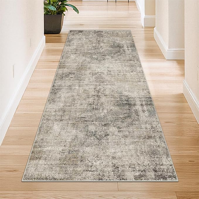Modern Runner Rugs for Hallway 2x6, Medallion Abstract Runners for Kitchen Floor, Entryway, Washable Non Slip with Rubber Backing, Low Pile Stain Resistant Carpet (Taupe Brown)