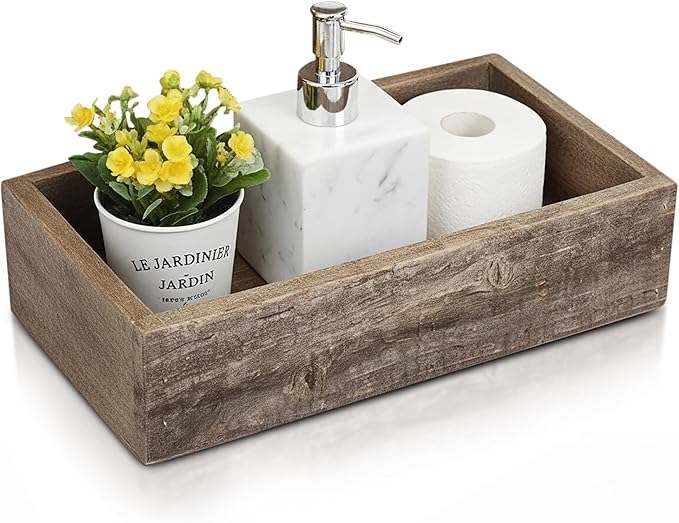 Small Wooden Planter Box – Rustic 1-Pack Wood Window Planter Box Set for Centerpieces & Storage – Durable Wooden Boxes for Decor - Perfect Toilet Basket for Bathroom Organizer