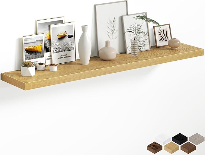 12 Inch Deep Floating Shelves, 60W x 12D Floating Shelf for Books, Rustic Wood Deep Wall Shelves for Home Storage & Display, 1.5" Thicked Shelves for Kitchen, Living Room, Bedroom, Oak, 1 Pack