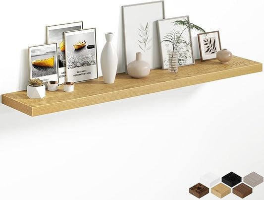 12 Inch Deep Floating Shelves, 60W x 12D Floating Shelf for Books, Rustic Wood Deep Wall Shelves for Home Storage & Display, 1.5" Thicked Shelves for Kitchen, Living Room, Bedroom, Oak, 1 Pack