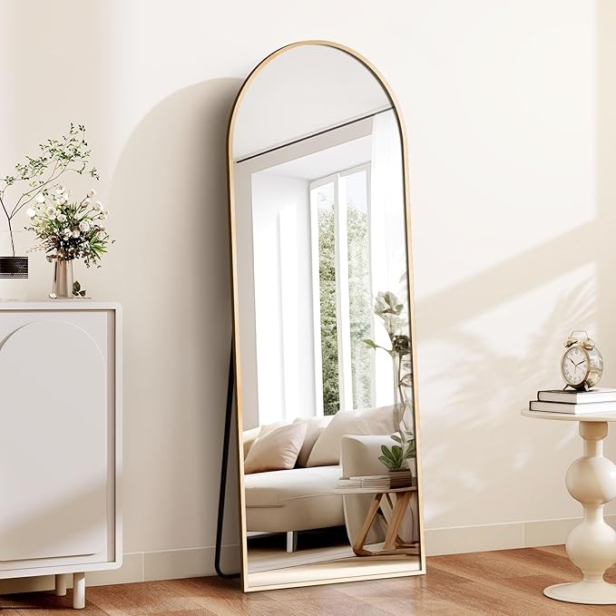 GlasFlength Arched Full Length Mirror with Stand, 57"x20" Free-Standing Leaning Wall-Mounted Mirrors, Elegant Body Mirror for Living Room, Bedroom & Cloakroom, Black