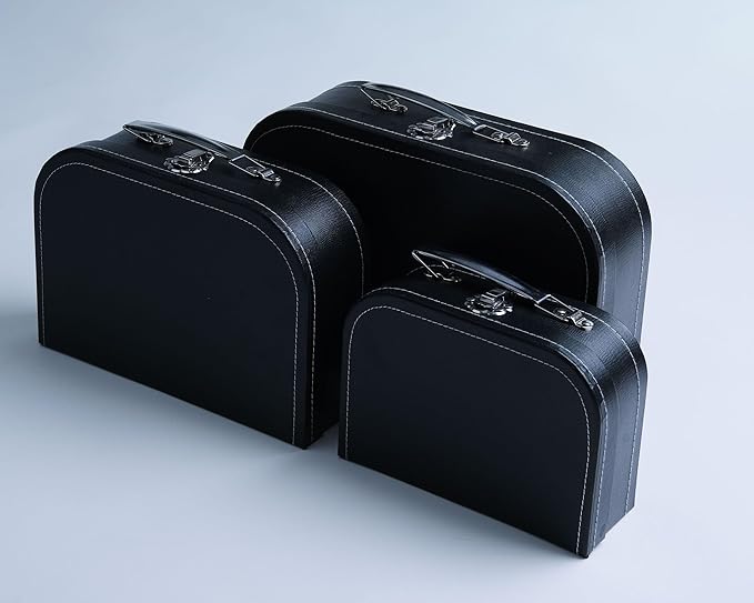 wald imports - Set of 3 Paperboard Suitcases -Decorative Storage Boxes - Suitcase Set for Decoration, Storage, and More (Black)