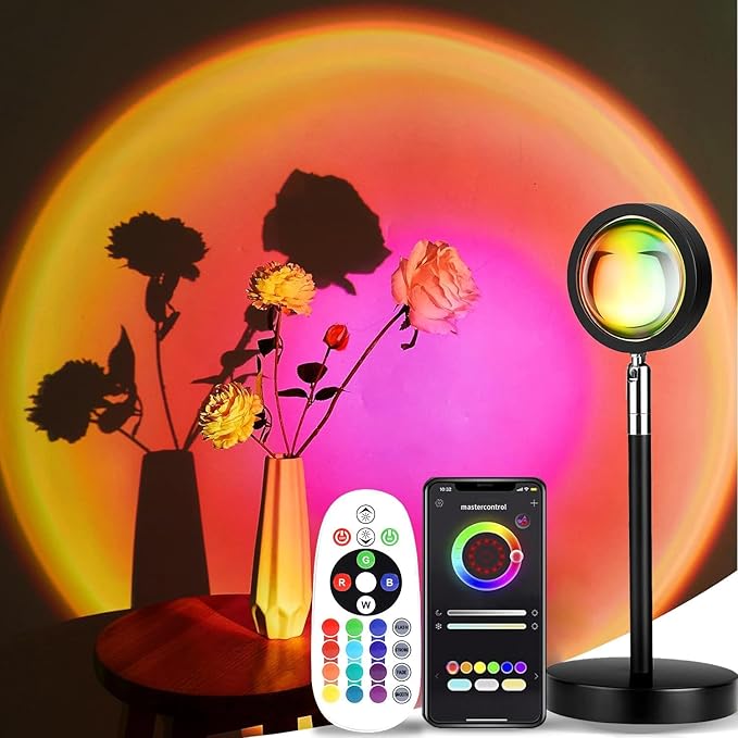 Sunset Lamp Projection, Sunset Night Light Rainbow Projector 180° 16 Color Changing 4 Modes, Vlog, Photography, Decorative, Party Decor, Gift for Women(16 Color) (red) (red)