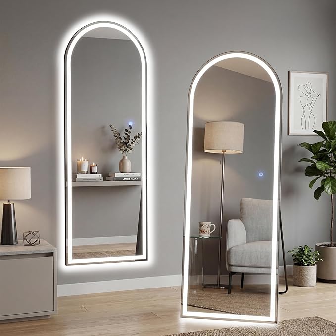 Mirror Full Length, Upgraded Body Wall Mirrors with Shatter-Proof Glass, Floor Standing, Hanging or Leaning, Tall Mirror with Stand Aluminum Alloy Frame for Bedroom
