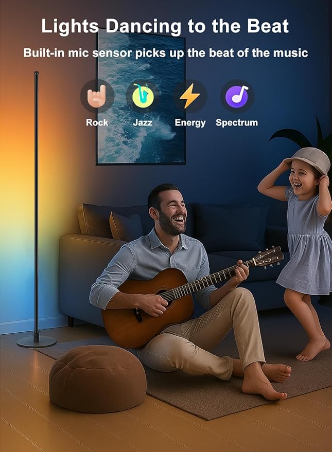 Sotipevs Corner Floor Lamp, Smart RGBICW LED Corner Lamp with App and Remote Control, 16 Million DIY Colors, Music Sync, Modern LED Floor Lamp for Living Rooms, Bedrooms, and Gaming Rooms