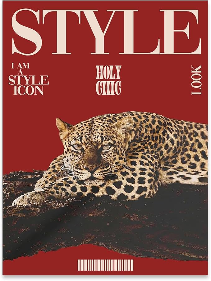 rumlud Red Cheetah Wall Art Vintage Trendy Cool Y2k Leopard Style Posters Funky Magazine Aesthetic Cover Canvas Prints for Living Room Bedroom Dorm Wall Decor 08x10 inch Unframed