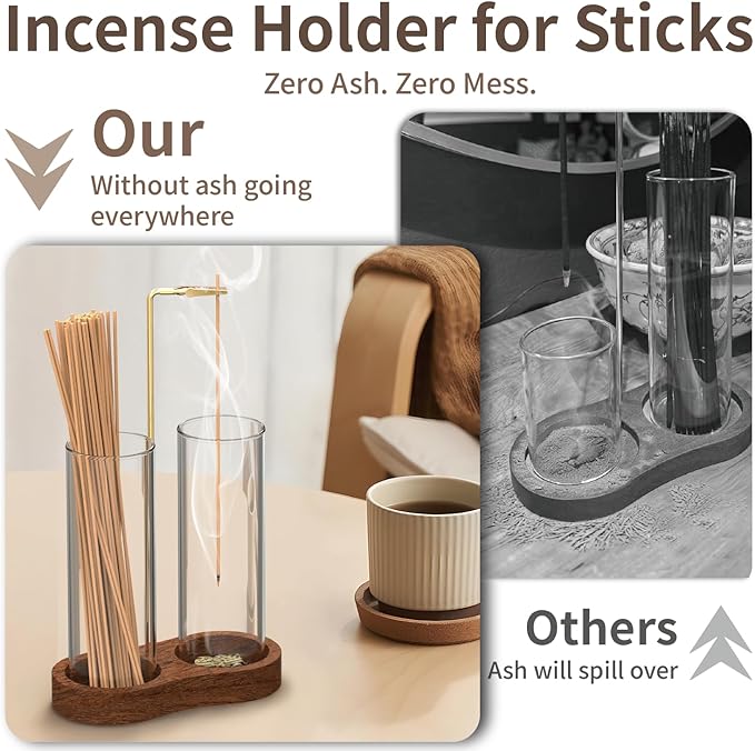 NANATI 2 in 1 Incense Holder for Sticks, Anti-Ash Incense Holder, Upside Down Incense Burner Holder with Glass Ash Catcher & Incense Storage for Yoga Spa Meditation Home Decor