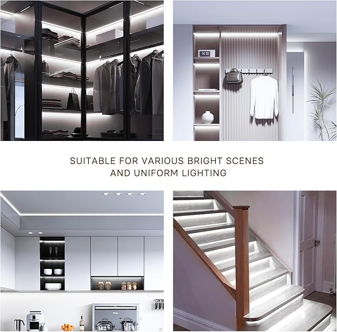 Pandery COB LED Strip Lights Cool White,24V Dimmable led Light Strip KIT with Remote and app Control,6000K 9.84FT/3m 8mmwide Ra>90 Cuttable Flexible Strip Lights for Bedroom,Wardrobe,Cabinet