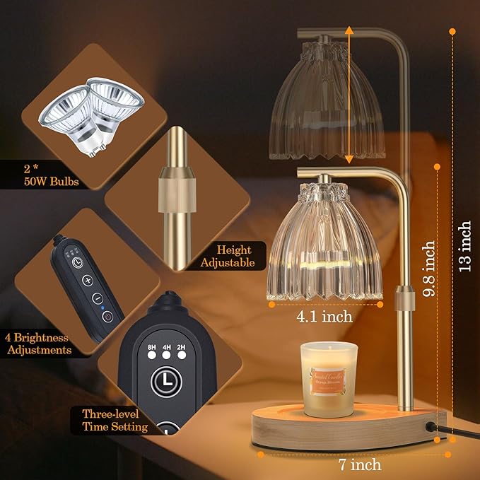 Mothers Day Gifts, Candle Warmer Lamp with Adjustable Height, Timer & Dimmer, Birthday Gifts for Women, Elegant Gift Box & Greeting Card, Candle Lamp with 2 Bulbs for Home Decor/Bedroom/Office