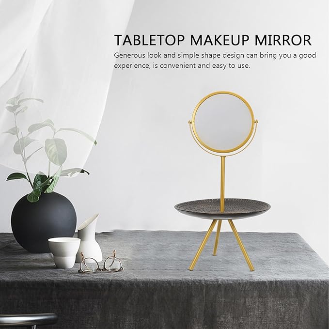 balacoo Vintage Makeup Mirror with Jewelry Tray, Rotatable European Style Vanity Mirror for Bedroom Desk, Retro Cosmetic Organizer and Home Decor