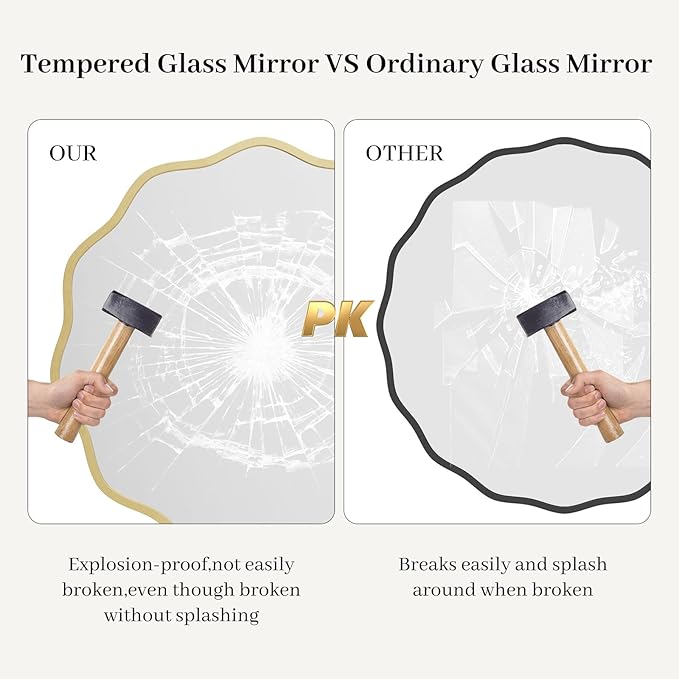 HOMECOOKIN 24 Inch Wavy Round Wall Mirror, Round Wavy Wall Mirror with Aluminum Frame for Bathroom Upgrades, Hotels, Dressing Tables,Farmhouses