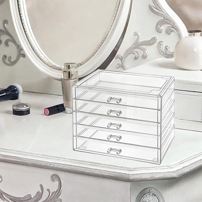 Acrylic Drawer Makeup Organizer Jewellery Chest Multilayered Necklace Rings Earrings Holder Lady Jewelry Storage Box for Home, 5 Tiers
