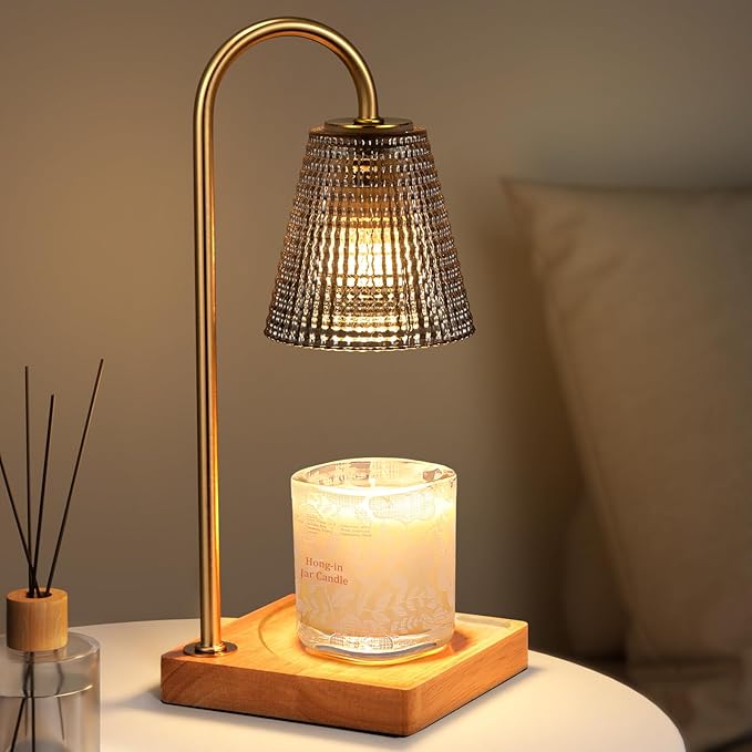 Hong-in Black and Gold Candle Warmer Lamp with Timer Dimmer,Birthday Gifts for Women Mom,House Warming Gifts New Home Room Decor,Vintage Wax Warmer for Scented Wax Jar Candles