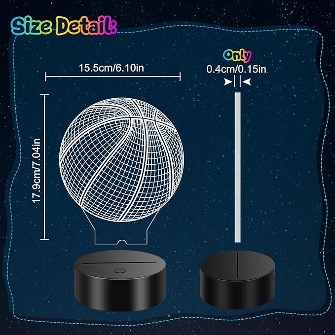 Linkax Basketball Gifts Stocking Stuffers for Teens Boys Girls, Basketball 3D Illusion Night Light Christmas Gifts for Ages 8-13, 5-15 Year Old Boy Birthday Present Room Decor