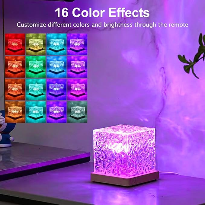 Avkast Ocean Wave Projector Light, Mood Lighting Ambient Lighting Luminorthe Cube Northern Lights Projector with 16 Colors and Dynamic Ripple Effect for Living Room Bedroom Decor - 5.1inch