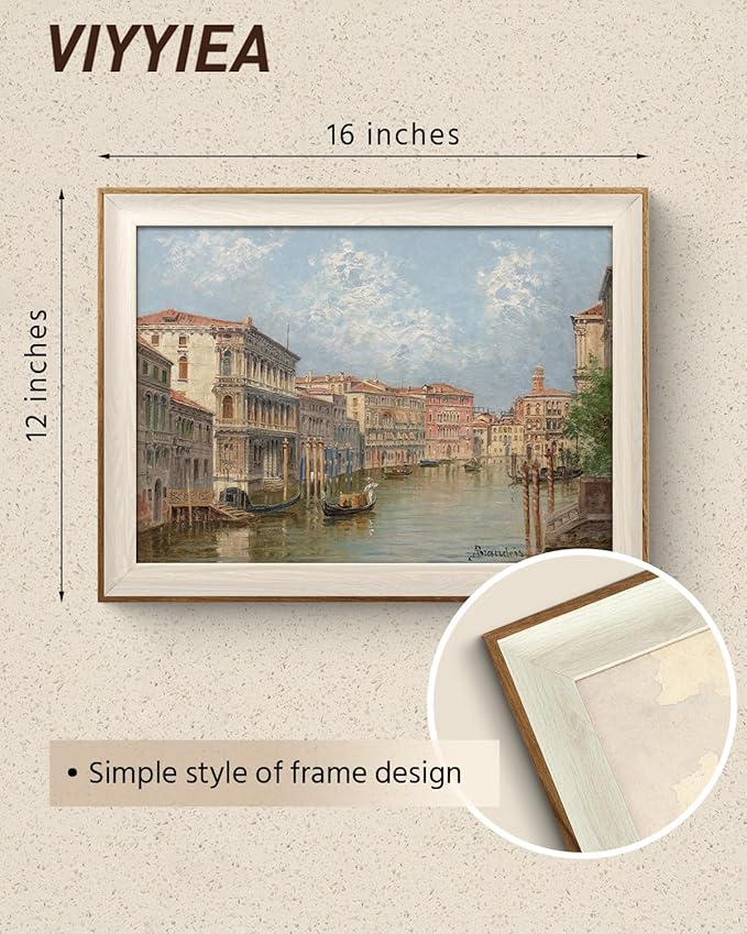 VIYYIEA Vintage Framed Wall Art for Living Room, Venice II Canvas Prints, Oil Painting Home Decor, Architecture Picture, Bathroom Wall Decor Gifts for Friends or Family - 16L x 12W