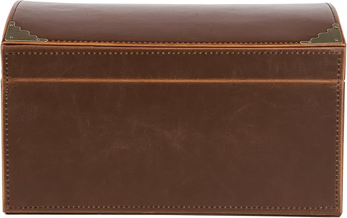 HofferRuffer Faux Leather Decorative Box, Large Wooden Structure Keepsake Box Accessory Organizer Jewelry Organizer with Hinged Lid, Storage Container for Home or Office (Antique Brown)
