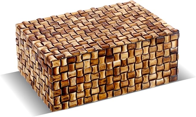 Handicrafts Home Large Decorative Storage Box with Lid – 9x6x3.5” Coffee Table Organizer, Keepsake- Decorative Boxes for Home Decor, Stylish Decorative Box for Office Decor- Mekong Chai