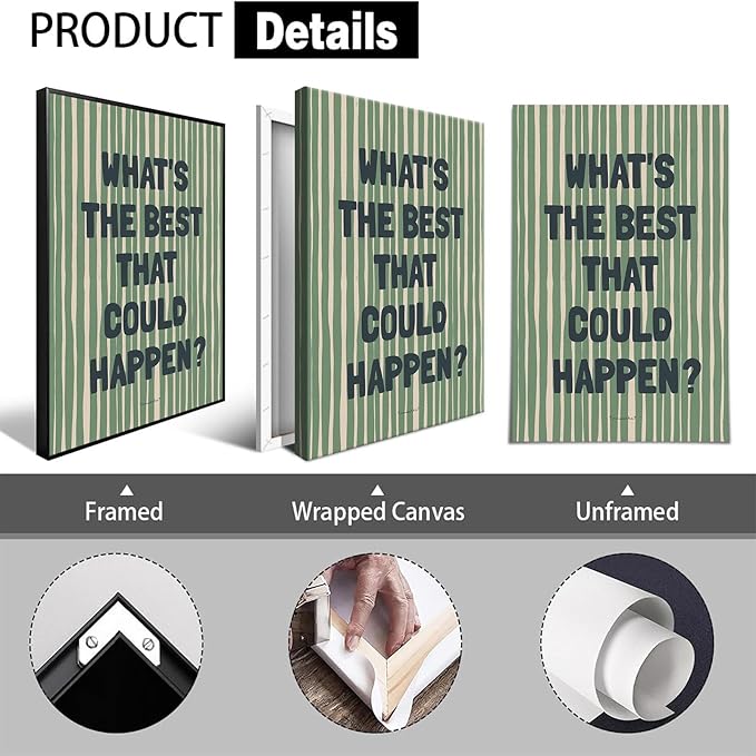 What's The Best That Could Happen Poster Canvas,Uplifting Quote Inspirational Wall Art Print, Green Wall Decor For Family Bedroom Living Room Aesthetic 24X36 in Unframed-Canvas Rolled Up