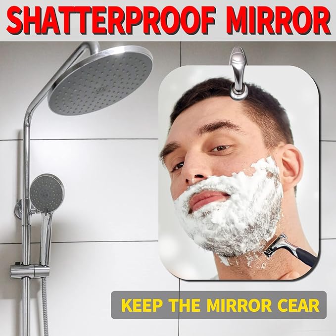 Shower Mirror Fogless for Shaving, 6 x 4 inches Small Mirror for Wall Camping, Frameless Portable Hanging Travel Mirrors, Unbreakable Handheld Locker, Makeup Plastic, Anti Fog Shave Mirrors, Bathroom