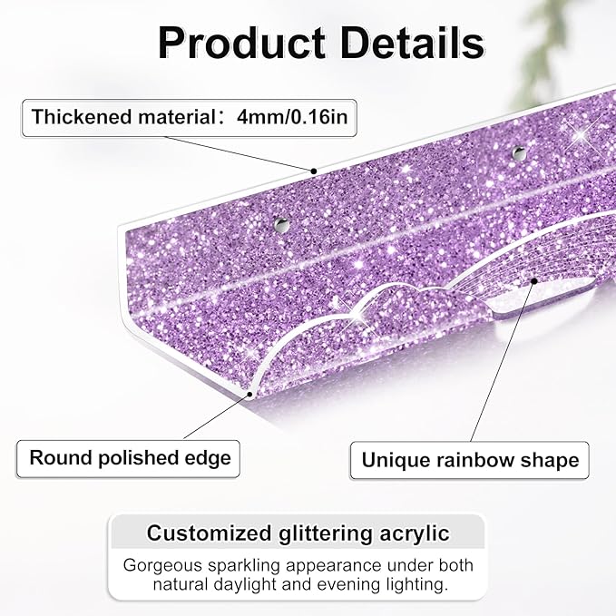 Rainbow Glitter Acrylic Floating Shelves, 15.7" Wall Mounted Nursery Bookshelves, Display Ledge for Books Toys Cosmetic Storage, Bathroom Bedroom Living Room Wall Organizer, 4 Pack, Purple