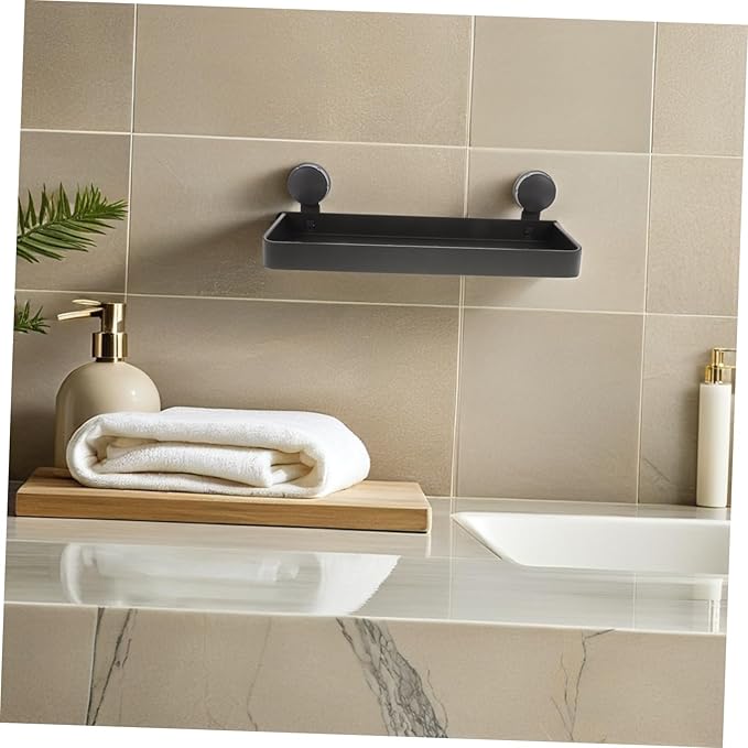 PRETYZOOM No Drill Bathroom Wall Organizer Shelf with Strong Suction Cups for Toiletries and Makeup Gray Suction Storage Rack Compatible with Glass and Tiles Easy Installation for Bathroom