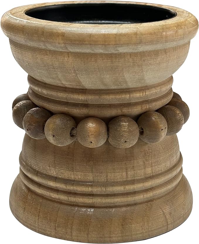 dwellington Farmhouse Rustic Wood Pillar Candle Holder for Pillar Candles, Decorative Beaded Candlestick Holder Stand for Home Décor, Gifts, Wedding (Natural)