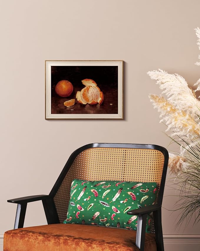 VIYYIEA Framed Wall Art for Living Room, Orange Canvas Prints, Vintage Home Decor, Fruits Painting Picture, Bathroom Wall Decor Gifts for Friends or Family -【Oranges】-(16L x 12W)