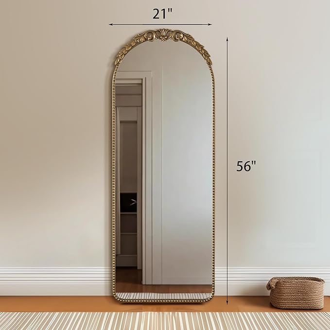 Besdomus Vintage Full Length Mirror: 56"x 21" Large Gold Floor Mirror - Traditional Ornate Baroque Antique Body Mirrors for Bedroom/Cloakroom/Entryway/Hallway/Wall - Home Decor for Living Room