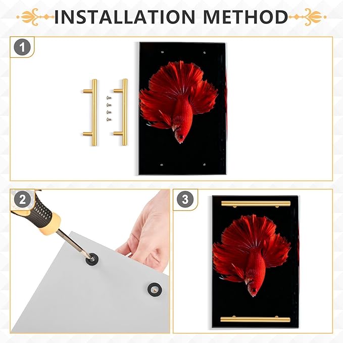 Red Betta Fish Decorative Acrylic Bar Tray with Handles Tray with Gold Handles for Jewelry Perfume for Restaurant Serving bandejas para desayuno personalizado